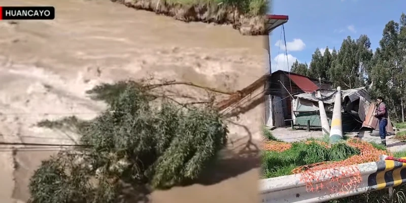 Río Mantaro arrasa orillas y derriba postes de luz

