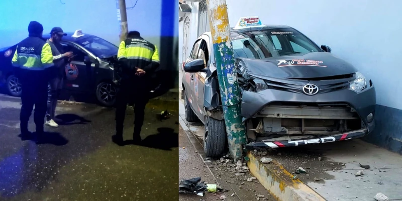 Conductor ebrio choca poste en centro de Huancayo